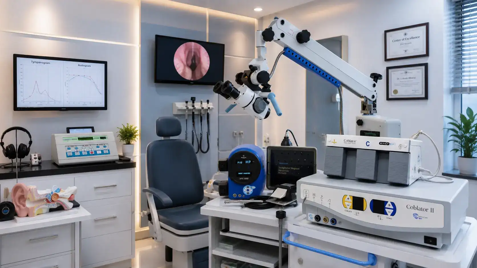 Advanced ENT equipment and endoscopic surgical technology at Dr. Lokesh Bhama's ENT practice in Thane